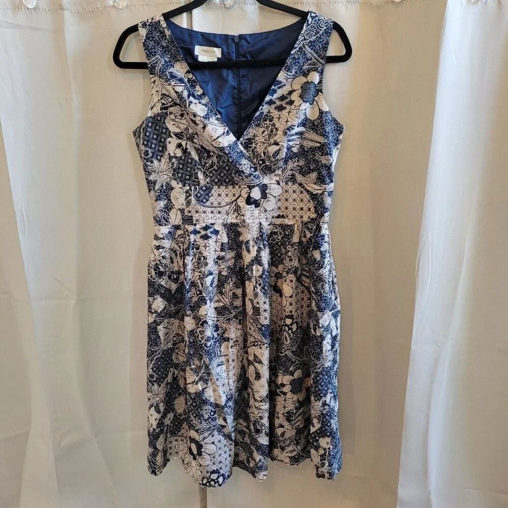 Cottagecore Dress‎ Size 6 Blue Faux Wrap Floral Retro Cotton Beachy Boho 16265x